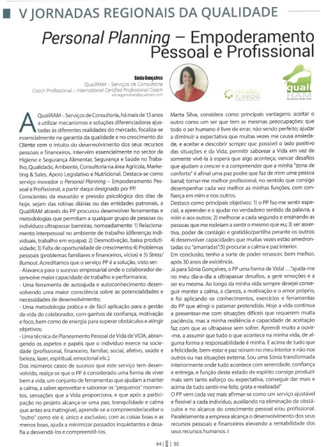 Artigo V – Jornadas Regionais da Qualidade Personal Planning – Empoderamento Pessoal e Profissional